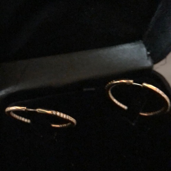 18k Gold and Diamond Hoops - Picture 2 of 6